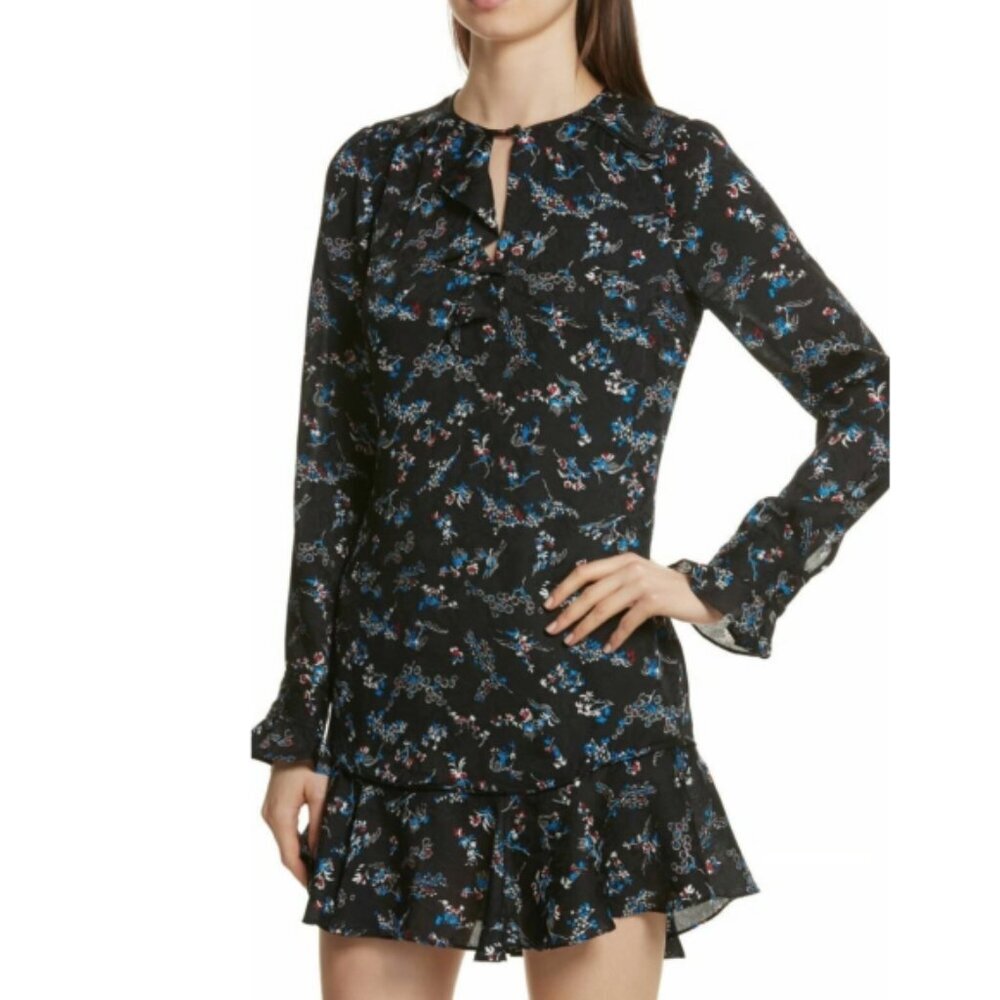 Veronica Beard 'Preston' Floral-Print Silk Mini-Dress, Black Multi